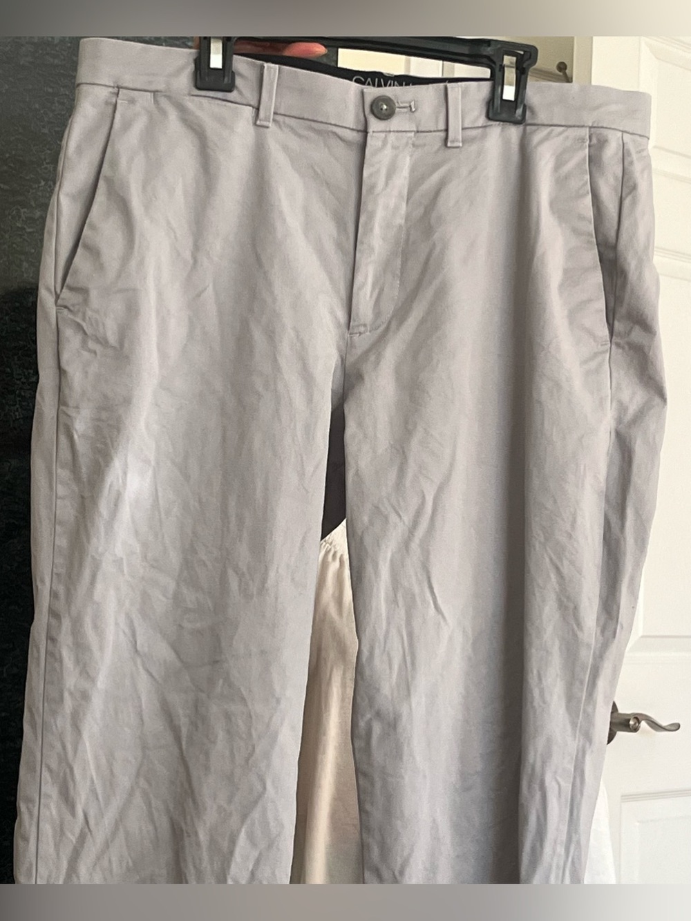 Calvin Klein Mens Slim Fit Infinite Flex Chinos in Light Gray